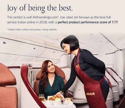 Jet Airways touches new achievement,tops  India airline 'product ratingâ€™ chart