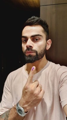 Virat Kohli casts his franchise in Gurugram, urges voters to do same