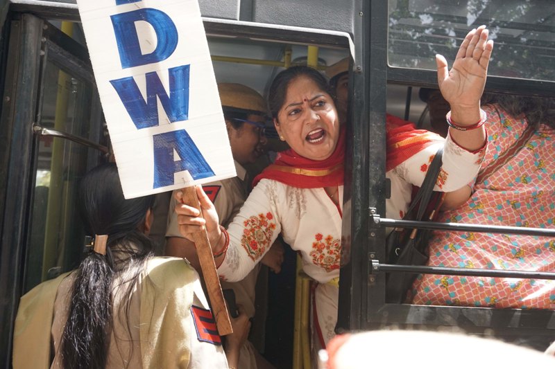 Members of All India Democratic Women's Association protest against clean chit to CJI 
