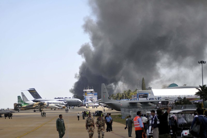 Major fire  at a parking area near Aero India show in Bangalore