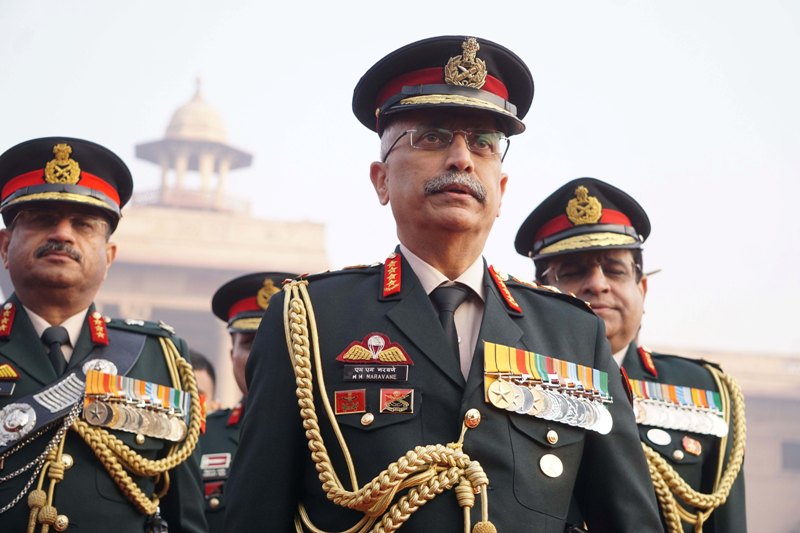 Army chief MM Narwane talk to reporters after inspecting guard of honour