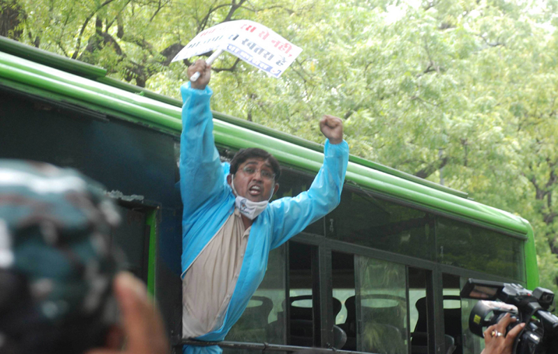 Bhabiji Papad: Indian Youth Congress workers protest in New Delhi