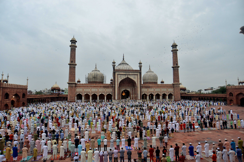 New Delhi: Muslim devotees offer prayers at Jama Masjid on Eid-ul-Adha