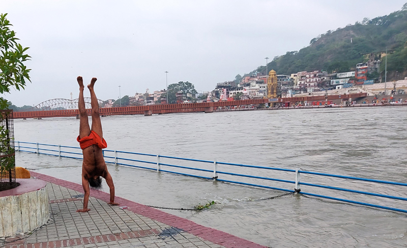 Haridwar: Yoga Guru Swami Ramdev rehearsing Yoga