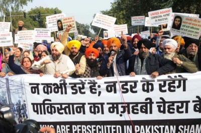 Nankana Sahib Gurdwara attack:  Sikh community protests outside Pakistan embassy