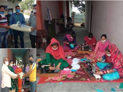 Women in Punjab's Hoshiarpur district prepare homemade masks for villagers to combat Coronavirus