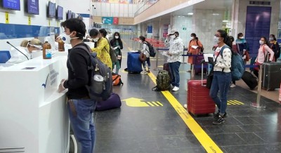 Stranded Indian nationals waiting to leave for India at Bishkek