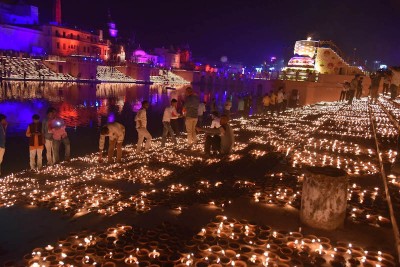 Ayodhya night on the eve of Ram Temple ground breaking ceremony