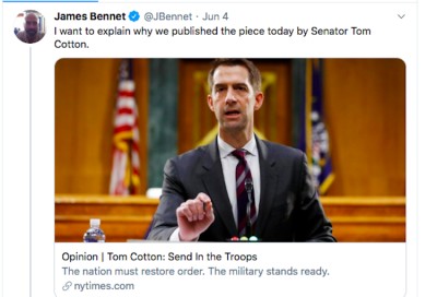 NY Times op-ed editor resigns after column triggers protests