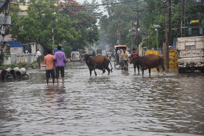 Waterlogged street in Patna makes people suffer