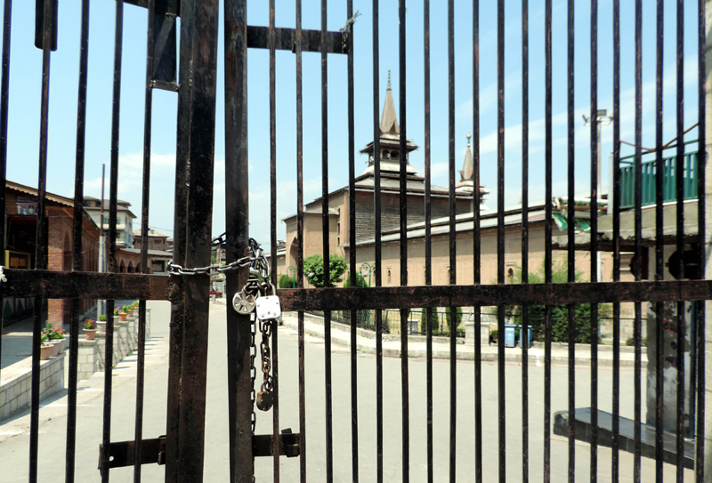 Main gate of Jamia Masjid in down town Srinagar closed