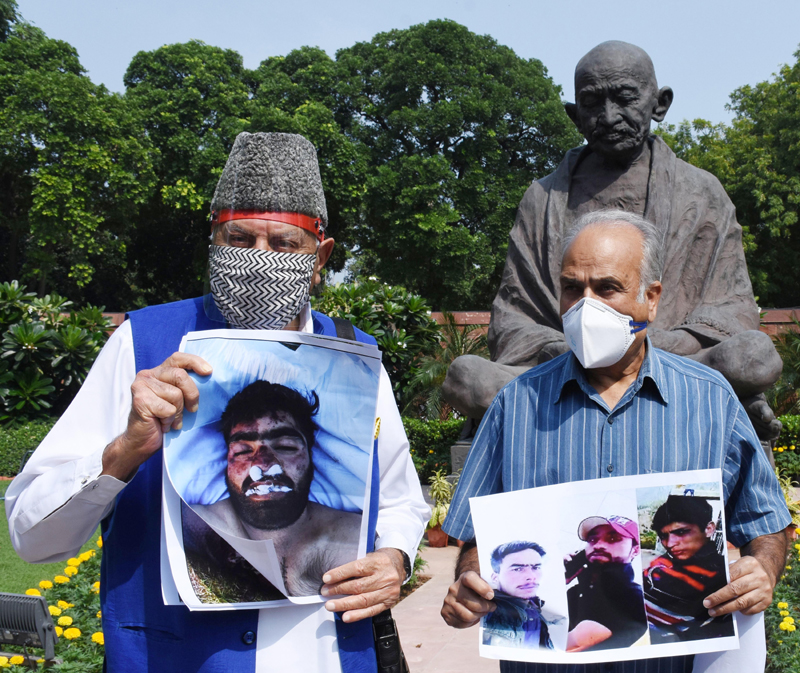 Farooq Abdullah, Hasnain Masoodi protest during Parliament’s monsoon session
