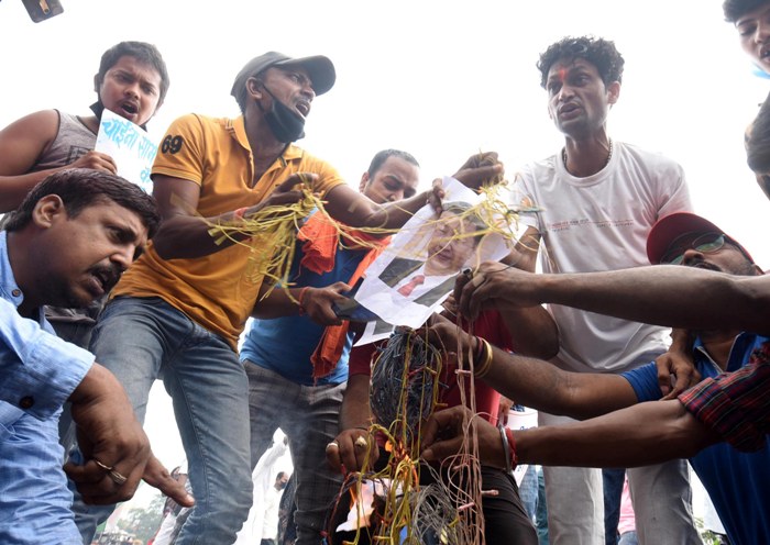 Demonstrators reject Chinese products during protest in Patna