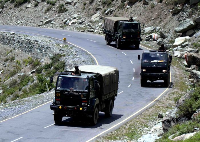 Indian Army convoy en route Galwan Valley in Ladakh 