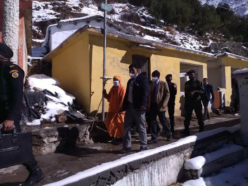 UP Chief Minister Yogi Adityanath today visited Badrinath shrine and Mana village.