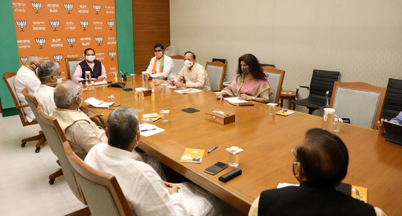 BJP National President J P Nadda chairing a semi virtual meeting with National General Secretaries