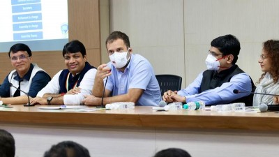 Congress leader Rahul Gandhi attends social media meeting
