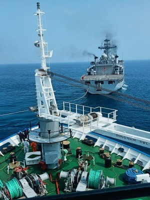 INS Shardul escorts MV Kavaratti  safely to Kochi