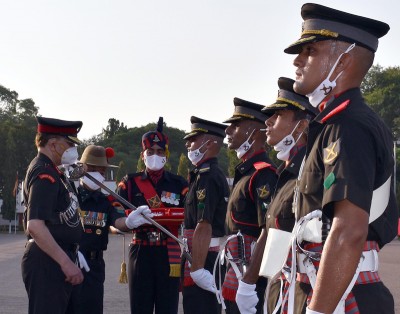 Newly commissioned cadets march during the passing-out parade at Officers Training Academy (OTA), Chennai