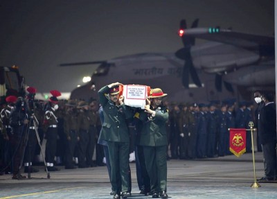 Mortal remains of Gen Bipin Rawat being kept at Palam Airbase in New Delhi