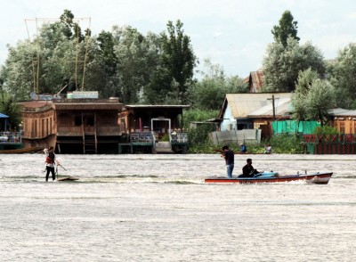 Security forces guarding Budshah Chowk in Srinagar