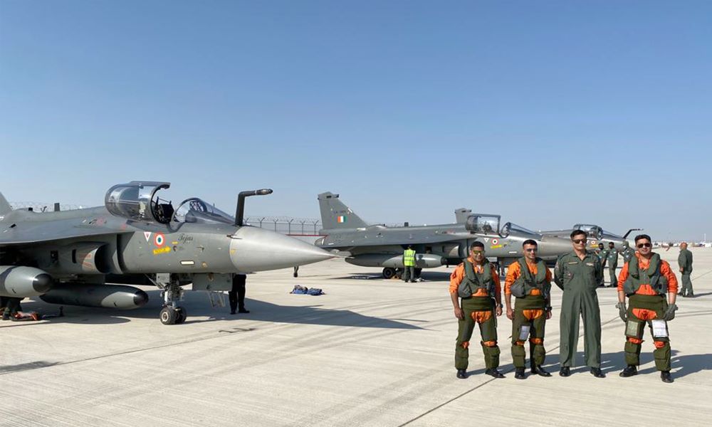 Three FOC LCA Tejas from 18th Sqn of IAF lands in Dubai