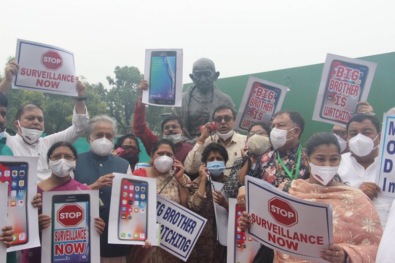 TMC protests over Pegasus issue outside Parliament