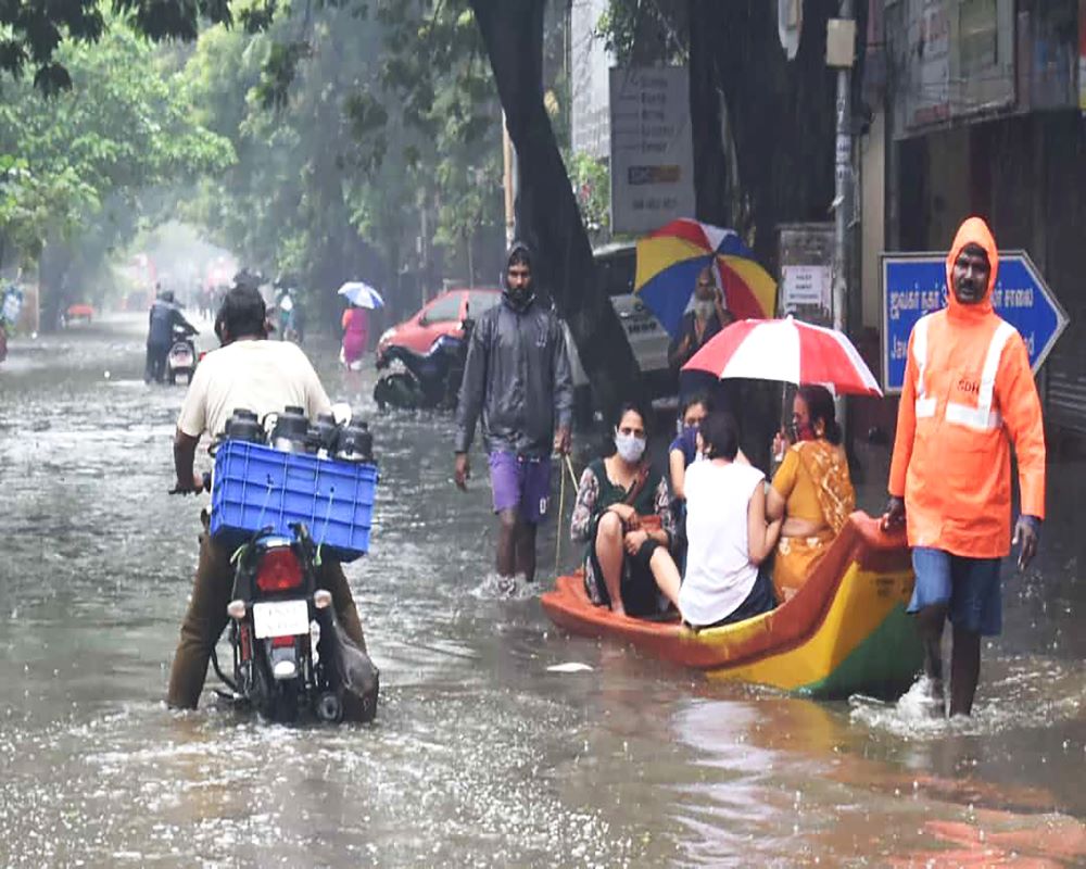 People evacuated as rain water enters residential areas in Chennai