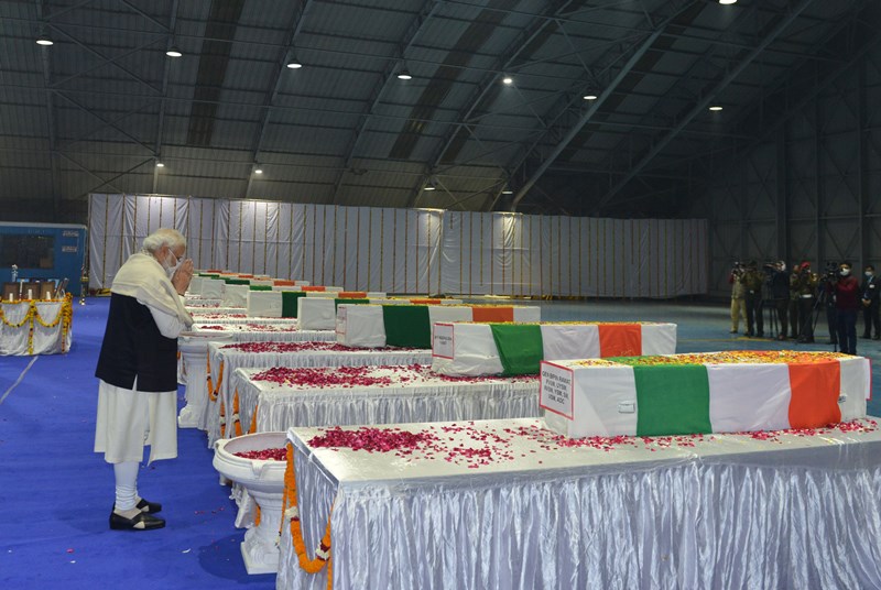 PM Modi pays tribute to General Bipin Rawat, others at Delhi's Palam Air Force base