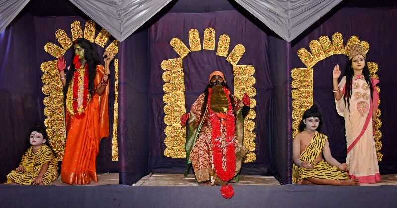 Kids dress as Maa Kali, Lord Shiva in Kolkata pandal during Kali Puja