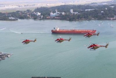 Sarang Helicopter Display Team of the Indian Air Force conducts first practice display in Singapore