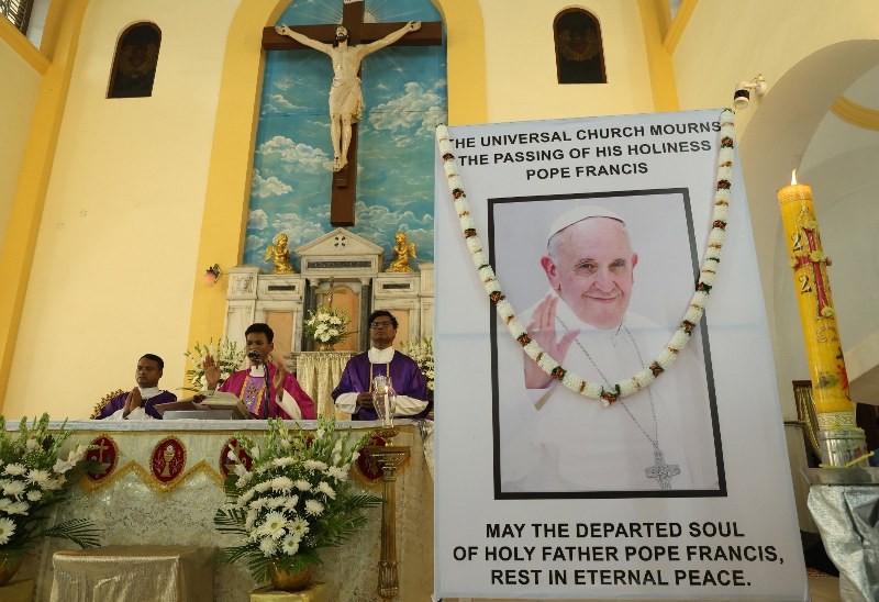 In Images: Students, teachers attend a Mass ahead of Pope Francis' funeral at St. Ignatius Church in Kolkata