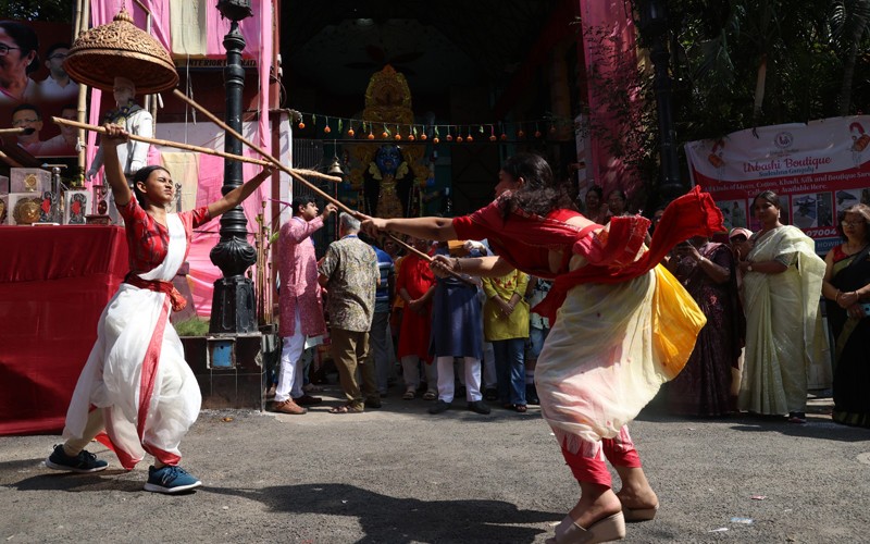 In Images: Girls showcase self-defence skills during Kali Puja celebrations in Kolkata