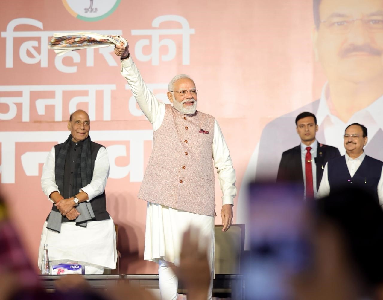 In Images: PM Modi celebrates NDA’s historic Bihar win with party cadres in Delhi HQ