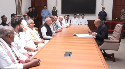 V-P poll: NDA candidate CP Radhakrishnan, accompanied by PM Modi, files nomination in ruling coalition's show of strength