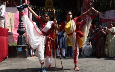 In Images: Girls showcase self-defence skills during Kali Puja celebrations in Kolkata
