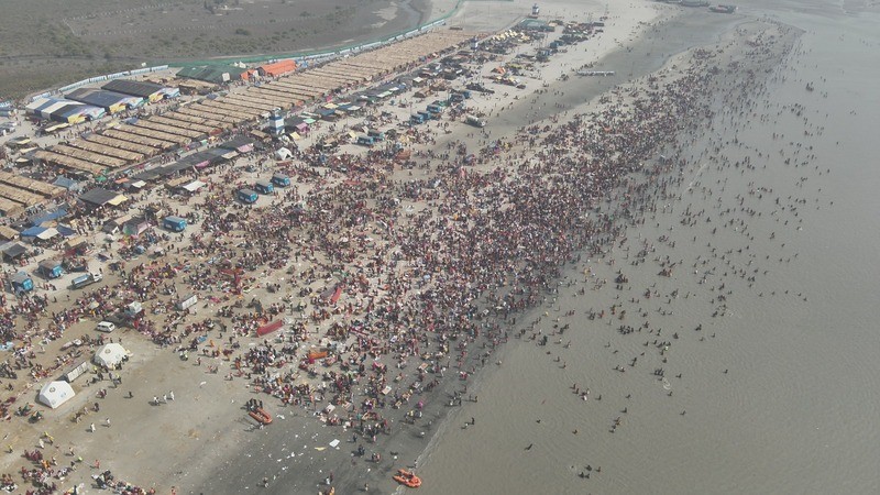 Aerial views show thousands taking holy dip at Gangasagar on Makar Sankranti