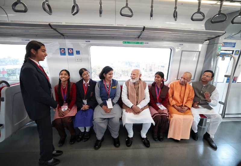 In Images: PM Modi interacts with commuters on new Meerut metro route