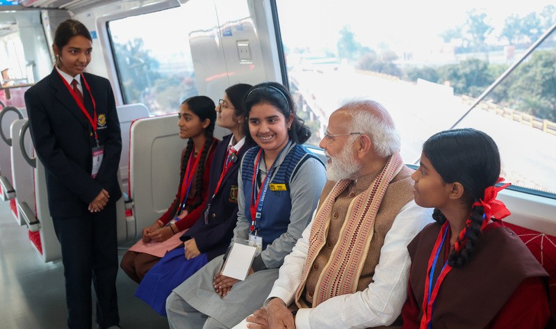 In Images: PM Modi interacts with commuters on new Meerut metro route