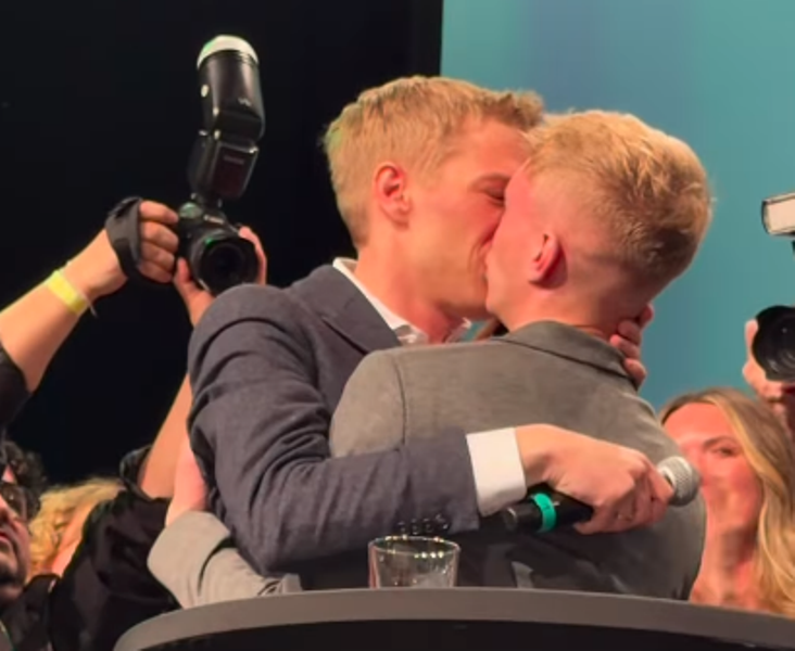 Openly gay Green Party politician Dominik Krause elected as Munich Mayor, kisses fiancée to celebrate win