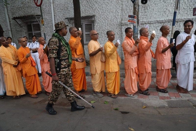 In Images: Hindu monks queue up to vote in Kolkata’s high-stakes final phase