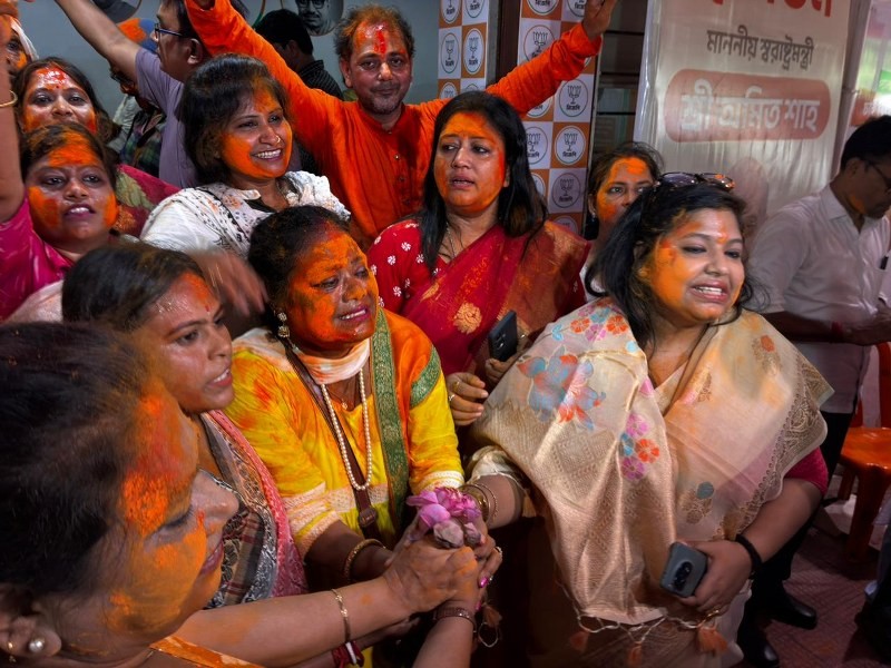 BJP's women activists celebrate as saffron crosses halfway mark in leads