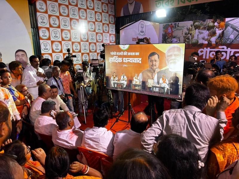 In images: BJP leaders gather at party headquarters in Kolkata for Modi’s address