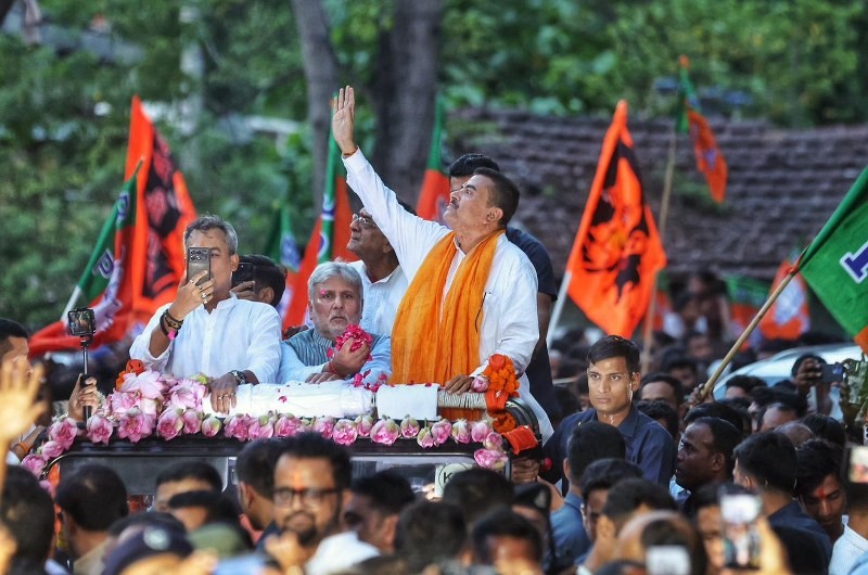 In Images: CM Suvendu Adhikari leads victory rally in Bhabanipur after historic Bengal win