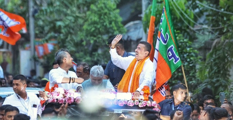 In Images: CM Suvendu Adhikari leads victory rally in Bhabanipur after historic Bengal win