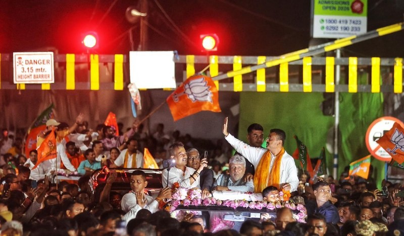 In Images: CM Suvendu Adhikari leads victory rally in Bhabanipur after historic Bengal win