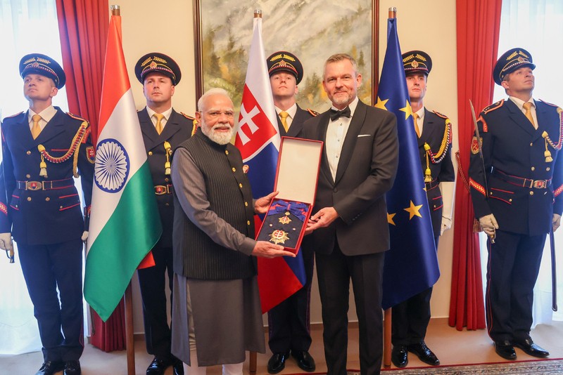 In Images: Modi receives Slovakia’s highest civilian honour during Bratislava visit