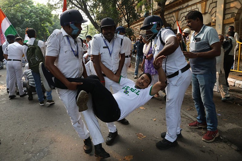 In Images: Congress workers detained during Lok Bhavan protest in Kolkata