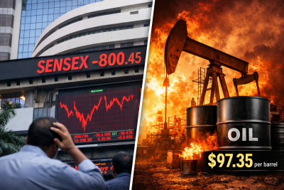 Sensex falls 800 points, Nifty slips as oil surges on US-Iran ceasefire uncertainty