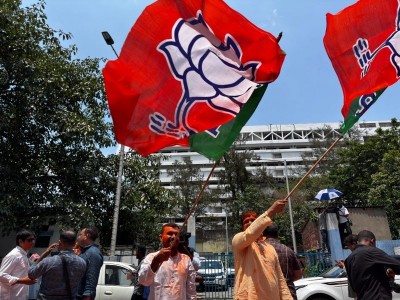 Celebrations begin at BJP Bengal HQ in Kolkata as party inches towards majority mark